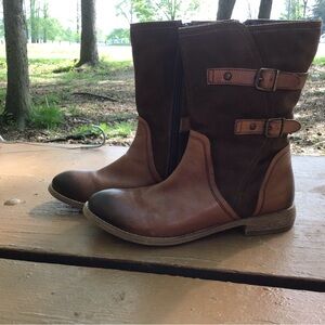 Brown Combat Moto Boots with Distressed Leather